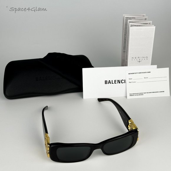 NEW Balenciaga BB0096S 002 Havana Gold Logo Green Rectangle Unisex Sunglasses - Picture 10 of 13